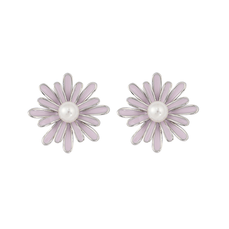 Purple Daisy Pearl Earrings Wholesale Price $2.06-2.46