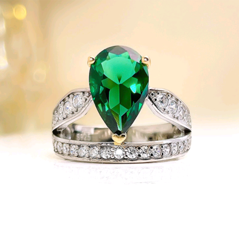Green Gemstone Water-drop Pear Shape Ring RTB022