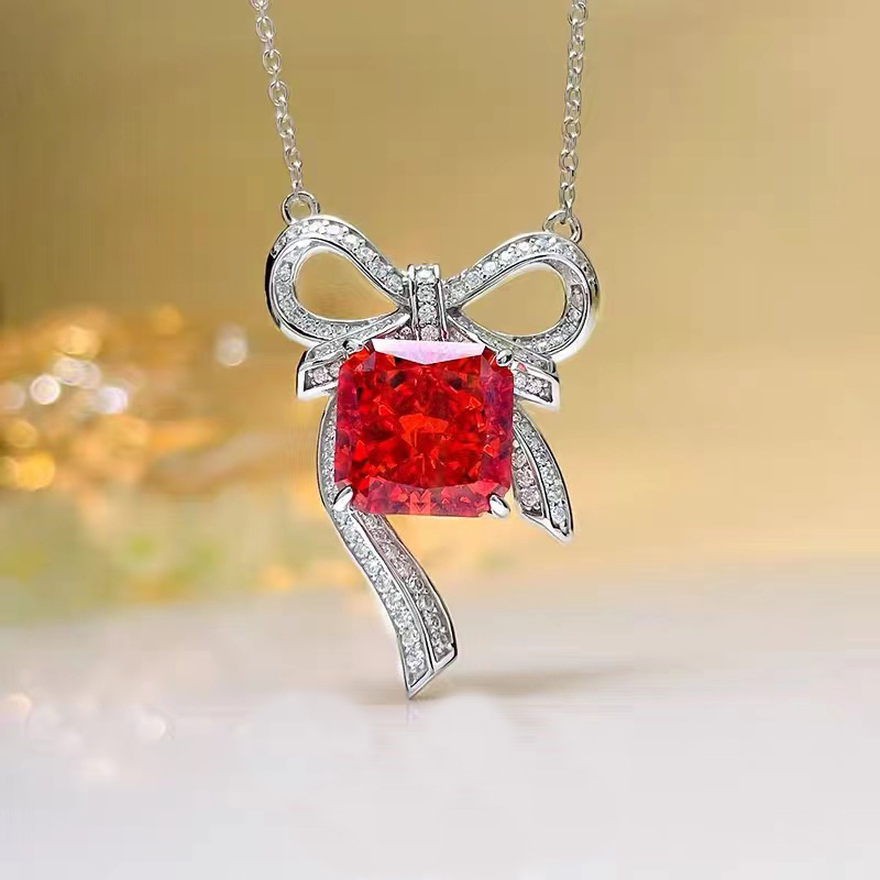 Bowknot Pendant Necklace With Ruby NTB016