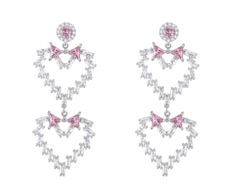 Pink Double Love Zircon Earrings ETB083