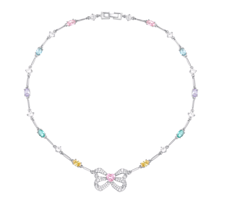 Bowknot Colored Stone Necklace NTB076