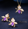 Color Blue Gemstone 18K Gold Pendant Necklace and Studs Set STB029