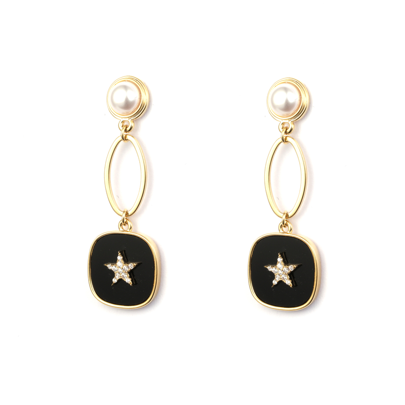 Enamel Painted Pearl And Cz Fashion Earrings 