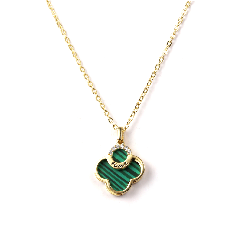 Gold Color Semi-precious Malachite Stone Necklace