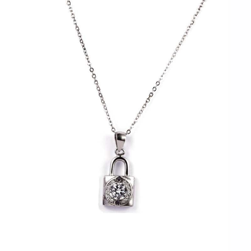 CZ Lock Pendant Necklace
