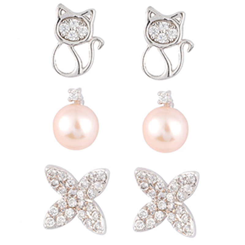 In-stock 3-pair Suits Cz Earrings$2.76~3.2