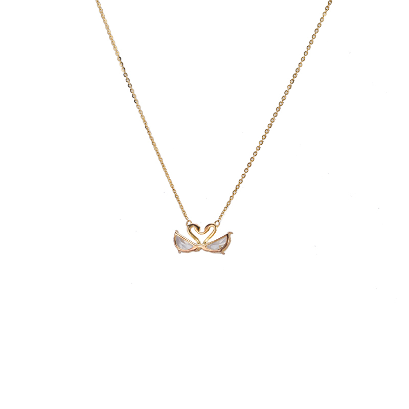 Double-swan Pendant Necklace Gold Plated