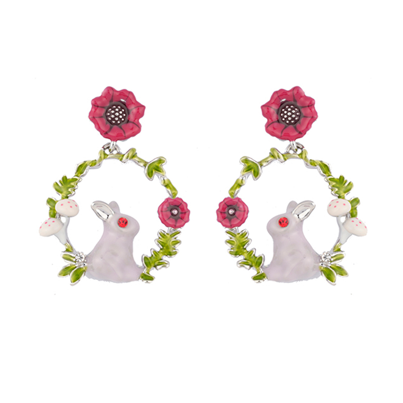  In-stock Rabbit with Flowers Multi-color Earrings $2.5~3.0