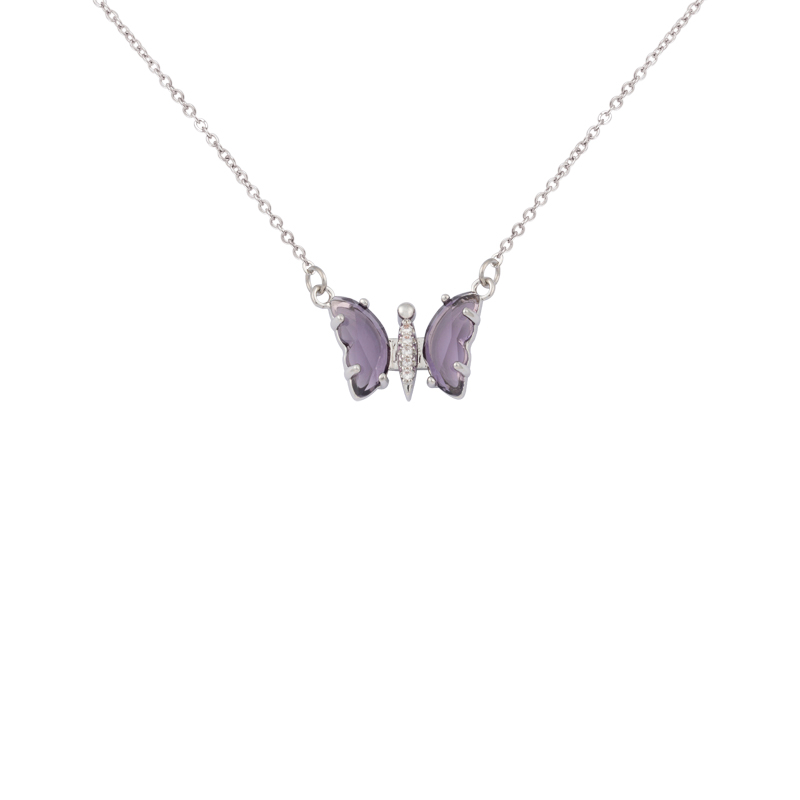 Purple Rhinestone Charm Necklace