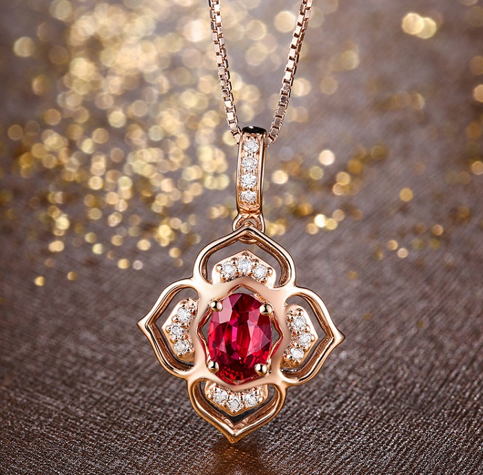 Ruby Pendant Necklace With Full Drill NTB070