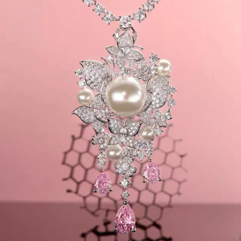 Pearl Pendant Small Pink Stone Necklace NTB020