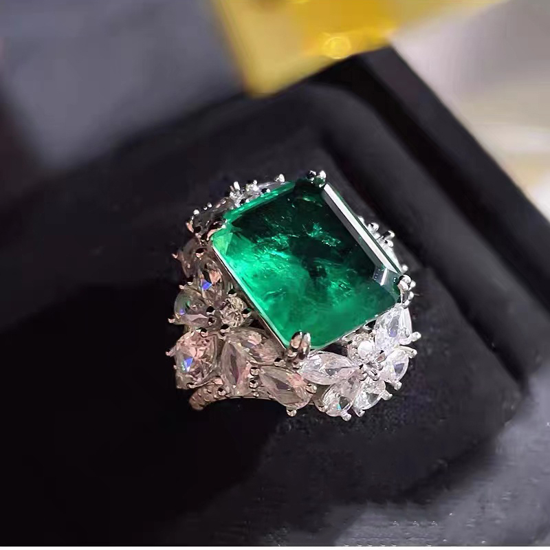 Square Emerald Gemstone Fashion Ring RTB010
