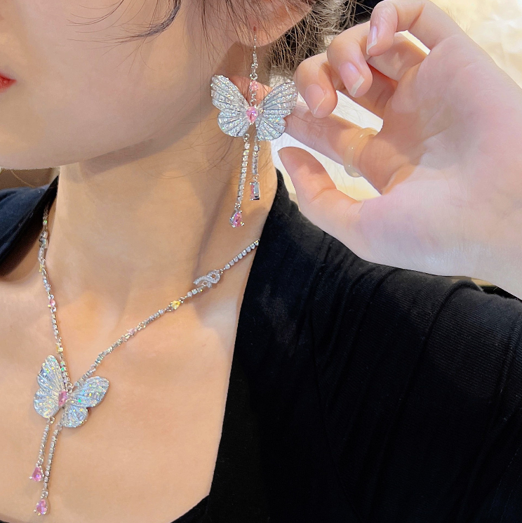 Butterfly Tassel Necklace and Earrings Set STB026