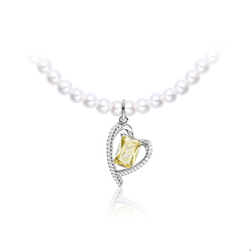 Pearl Necklace With Love Yellow Pendant NTB042