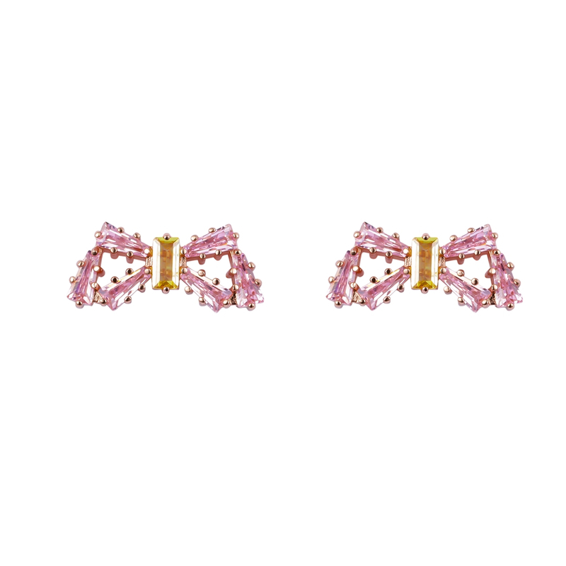 Basic Style Pink And Golden Yellow Cz Earrings