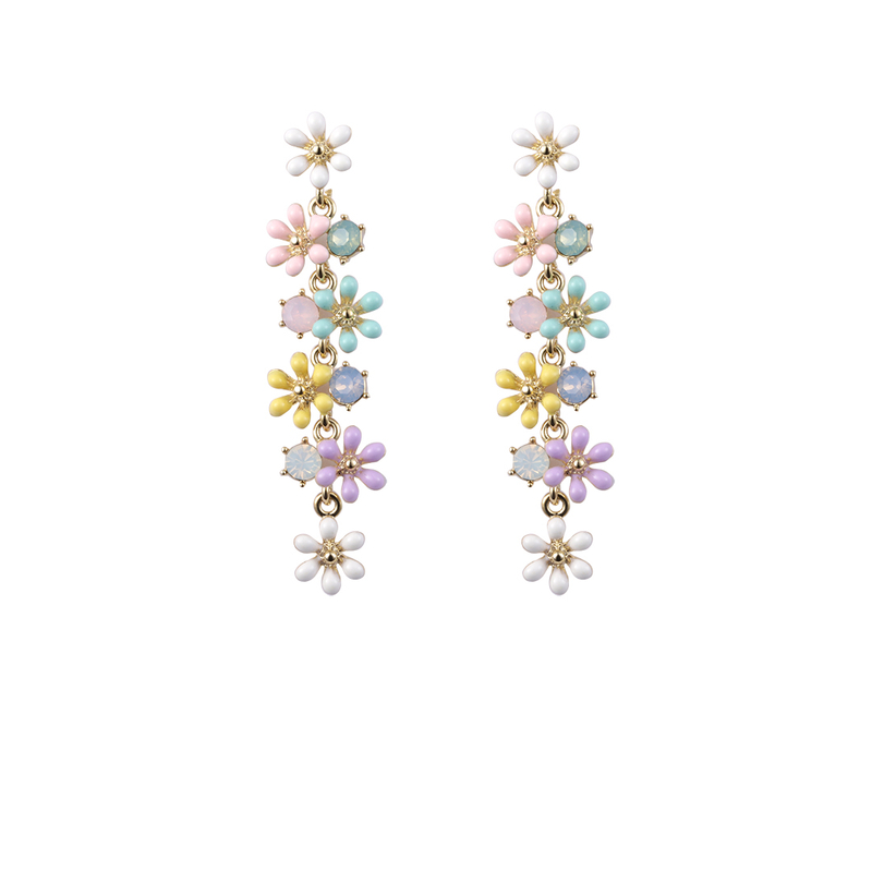 Girlish Style Multicolor Enamel Flowers Cz Fashion Earrings 