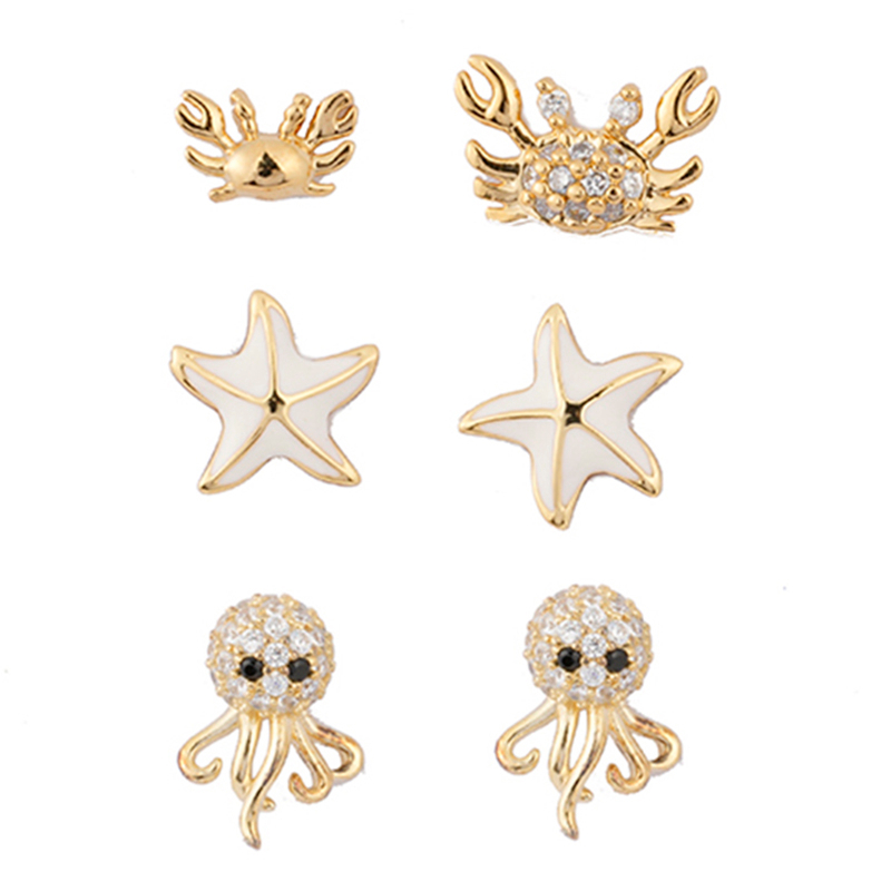 Multi-piece Set Starfish And Octopus Cubic Zircon Earrings$2.2~2.7