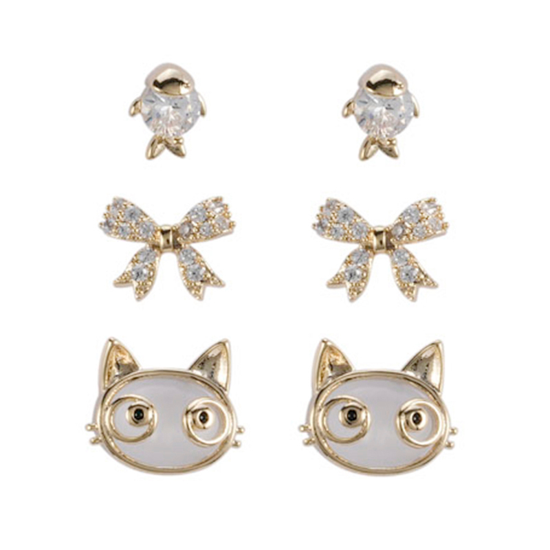Multi-piece Set Cat And Fish Cz Earrings$2.13~2.6