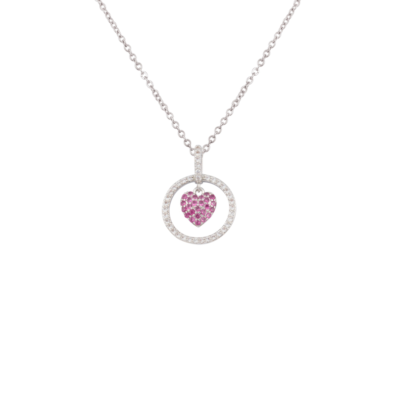 Red Heart Charm Necklace Cubic Zirconia Decor
