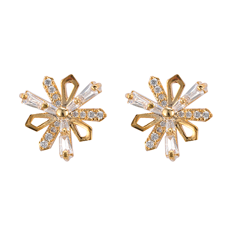  Gold Flower Cubic Zirconia Earrings