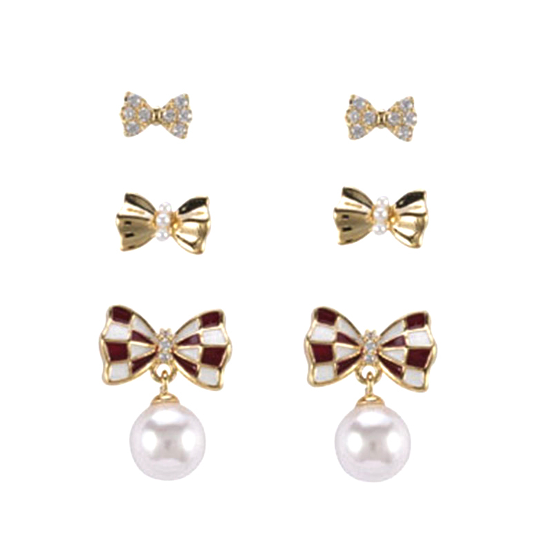 In-stock Multi-piece Bow Set Cz Earrings$2.35~2.8
