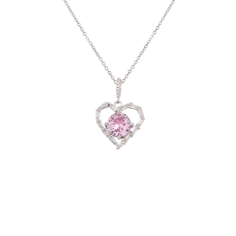 Pink Rhinestone Heart Charm Necklace