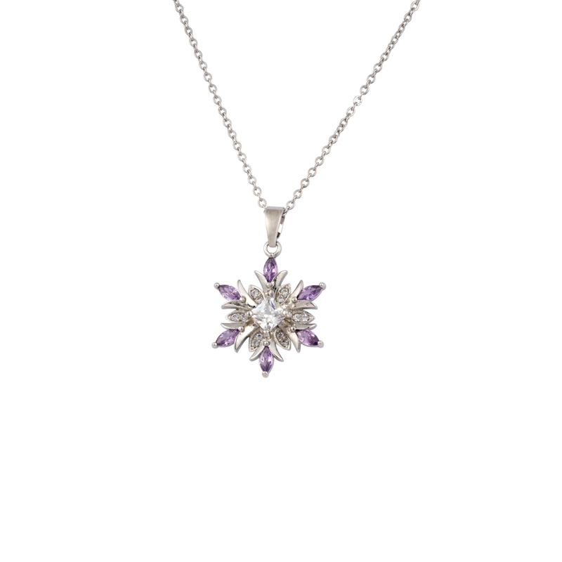 Purple Cubic Zirconia Snowflake Charm Necklace
