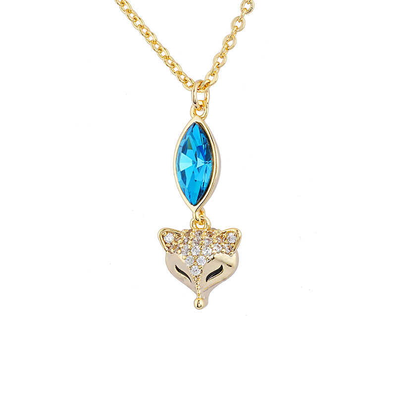 Blue Rhinestone Fox Charm Necklace