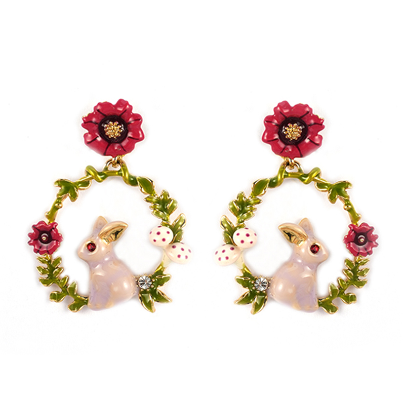  In-stock Rabbit with Flowers Multi-color Earrings $2.5~3.0