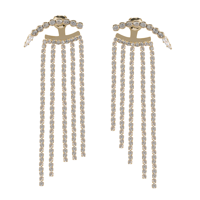 In-stock simple tassel earring with cz chain $3.3-0-$3.9