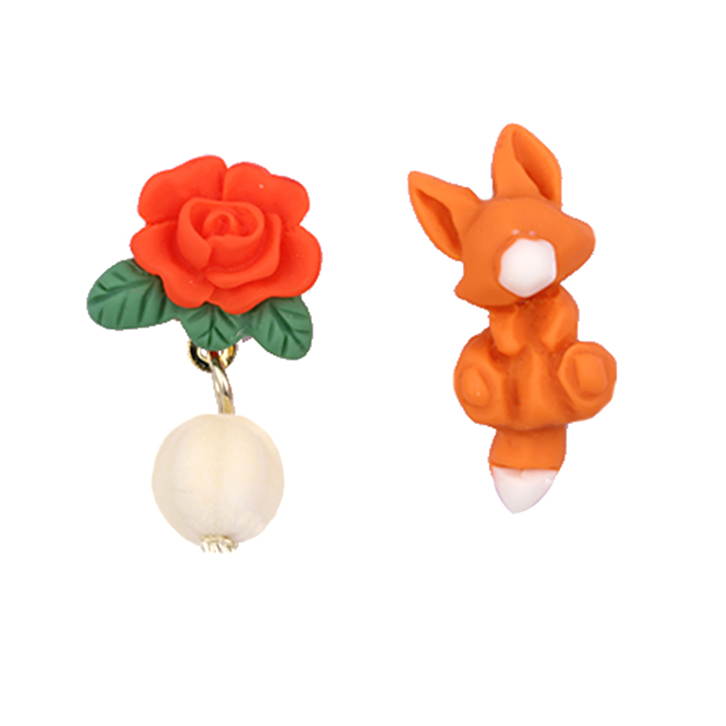 Cartoon Fox and Rose Multi-color earrings$0.5~1.0