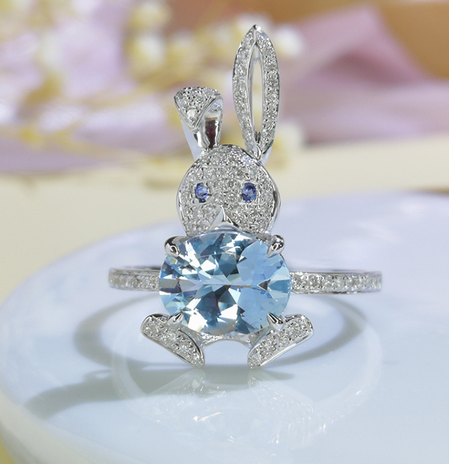 Sea Blue Gemstone Rabbit Ring RTB119