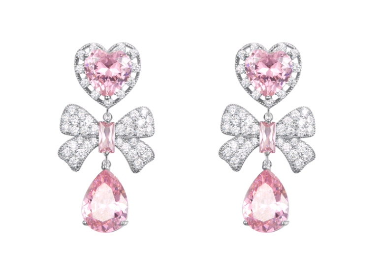 Pink Zircon Bowknot Drop Earrings ETB072
