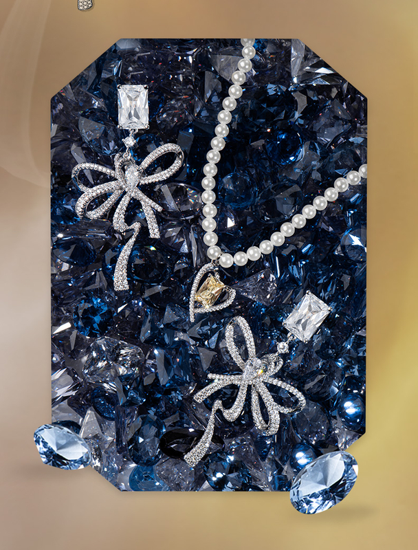 Streamer Bowknot Earrings and Pearl Necklace Set STB019