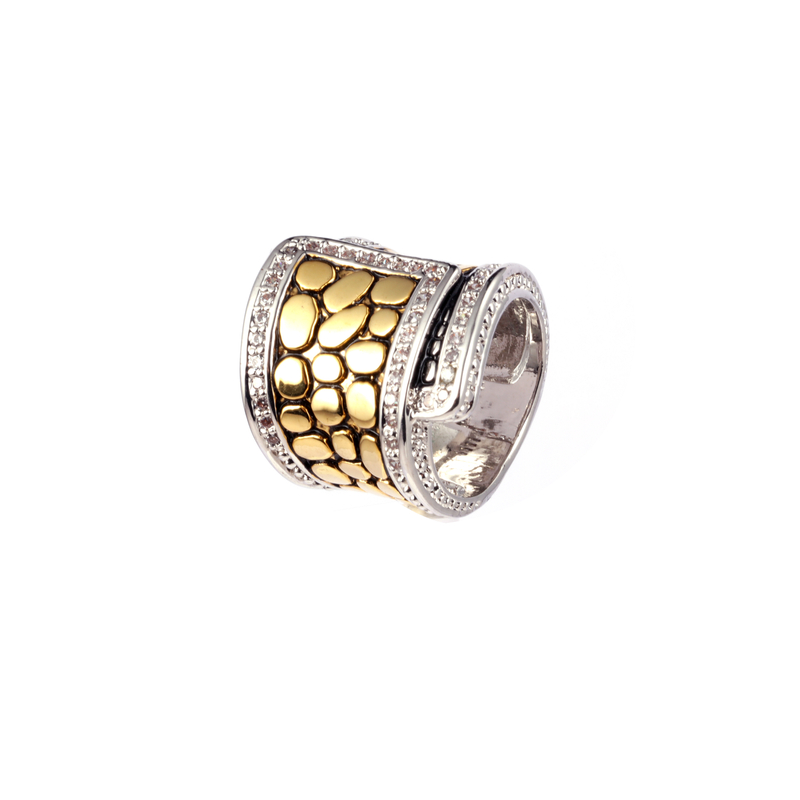 Gold Plus Rhodium Plated Cz Ring