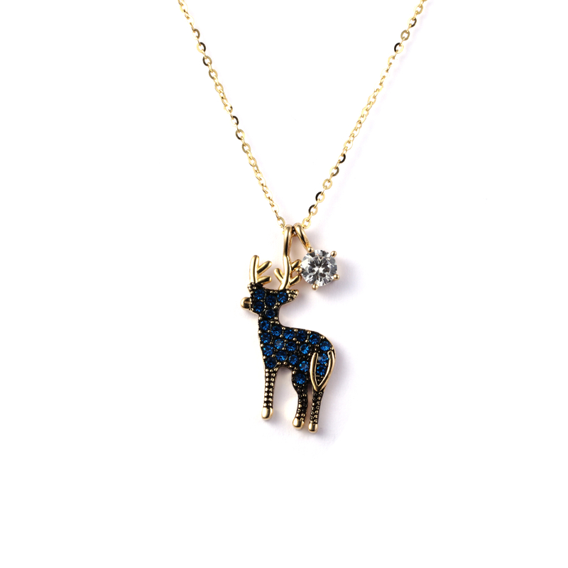 Colored Stone Deer Pendant Necklace
