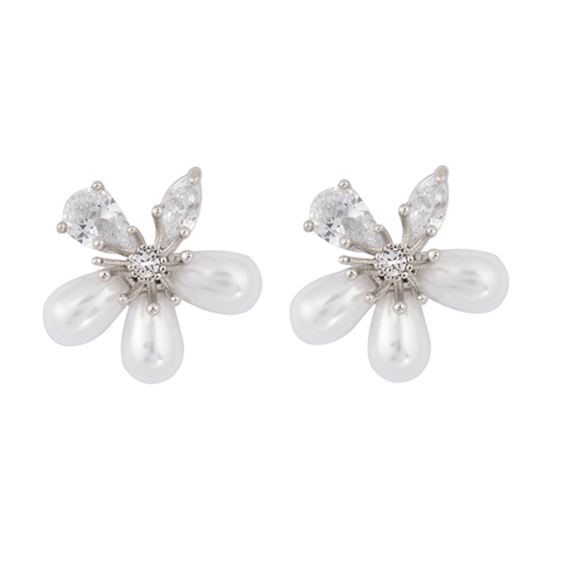 Flower Pearls Cz Stud Earrings Negotiable Price $1.7-2.1