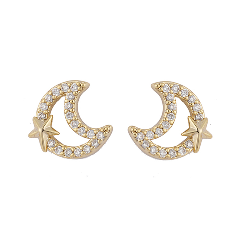 Moon Stud Earrings Cubic Zirconia Decor