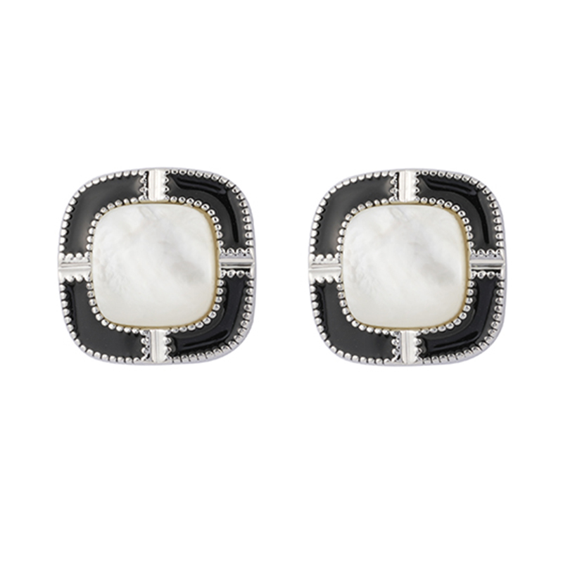 Black Enamel Stud Earrings