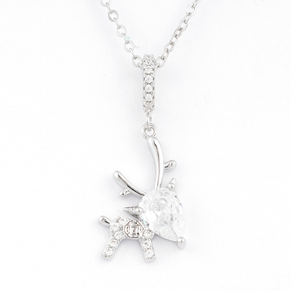 Zirconia Deer Charm Necklace