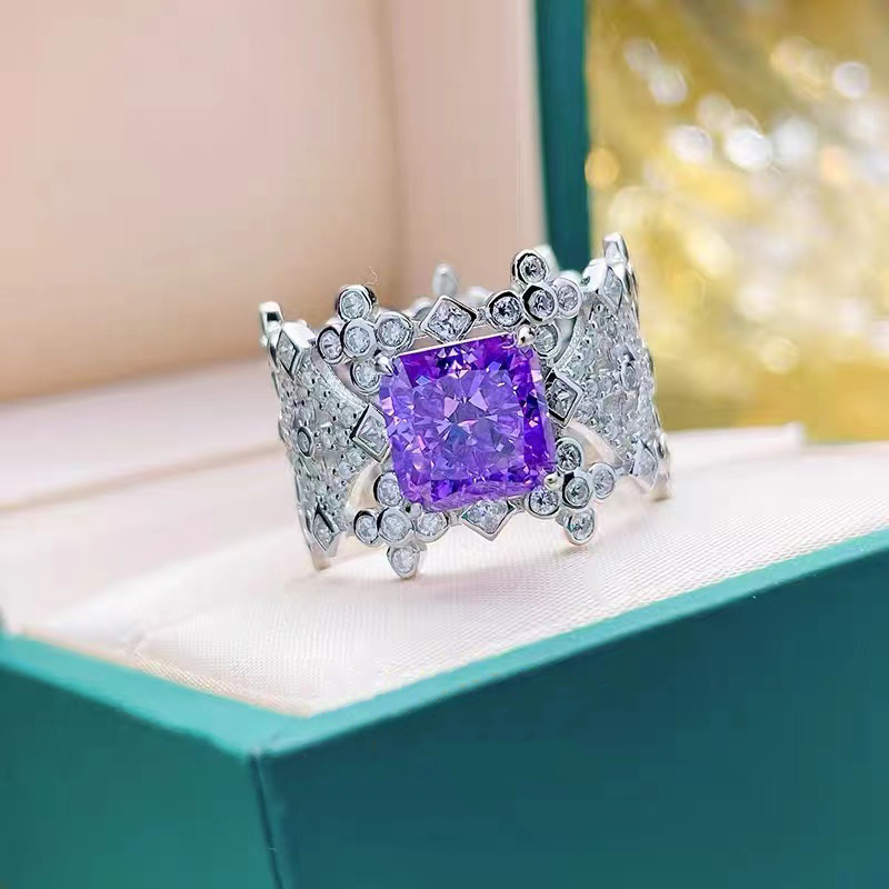 Bling Hollow Out Inset Drill Purple Gemstone Wide Ring RTB030