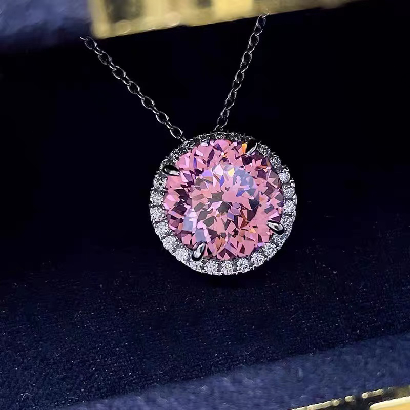 Super Flash Round Pink Stone Necklace NTB015