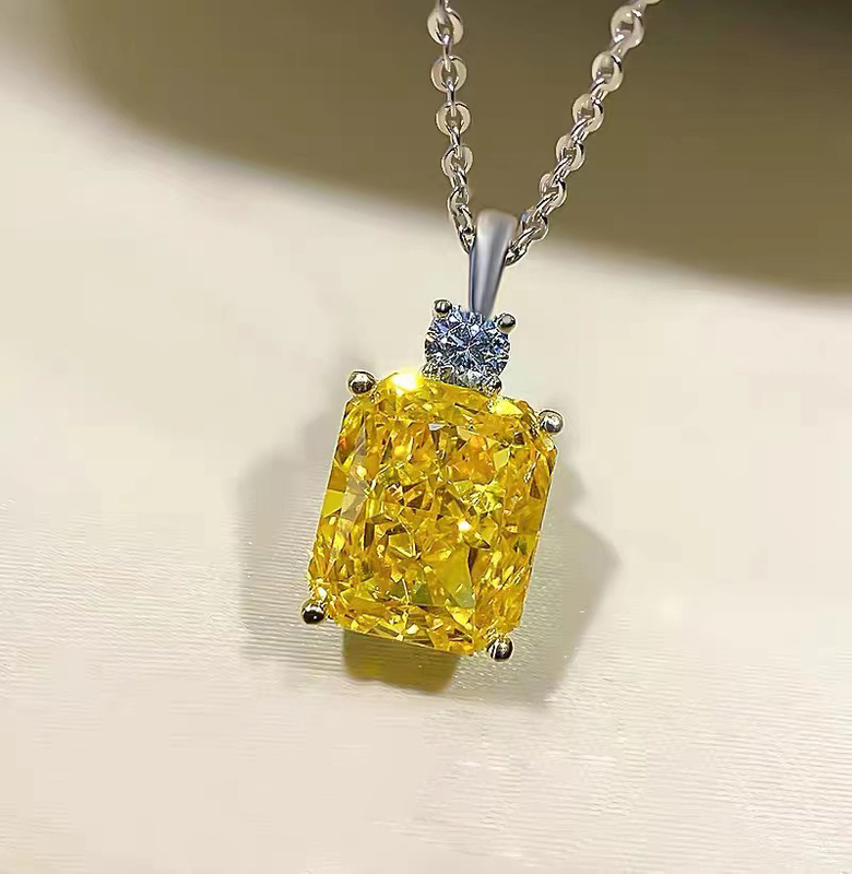 Square Pendant Necklace With Yellow Stone NTB041