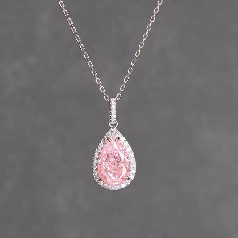 Water-drop Shape Necklace With Pink Stone NTB024