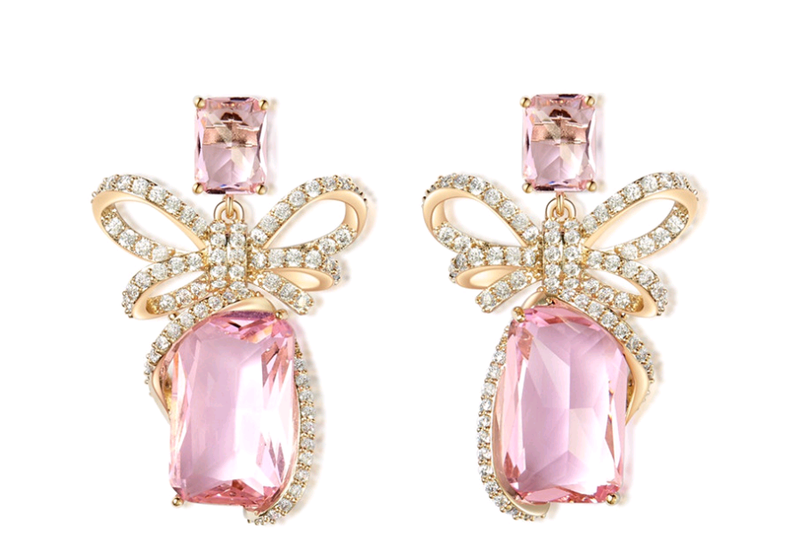 Bowknot Pink Gemstone Earrings ETB081