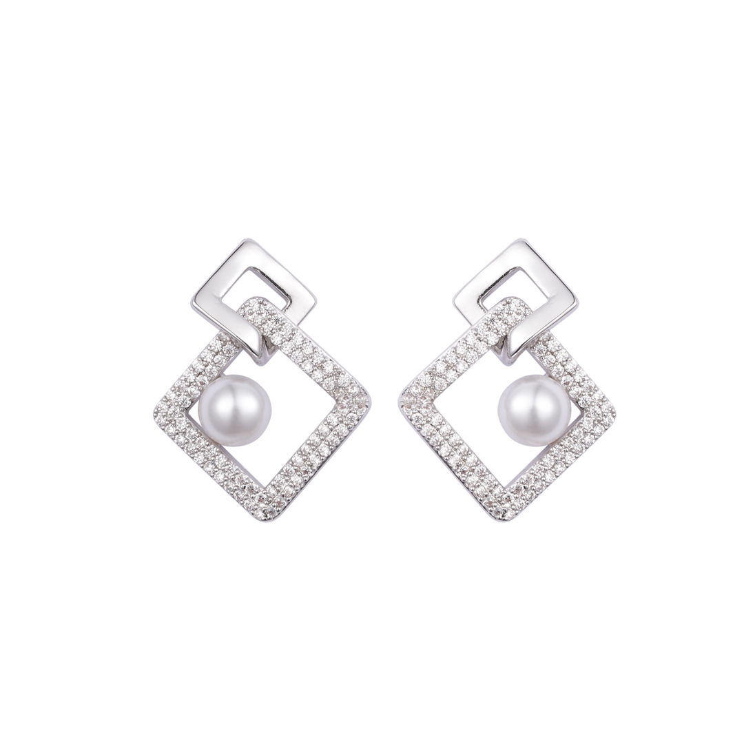 Fashion Jewelry Double Square Pearl Earrings