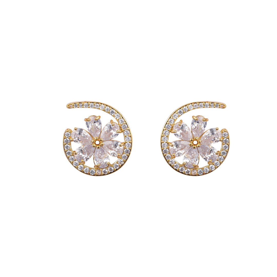 Flower Cz Fashion Earrings Studs 14k Gold Plated