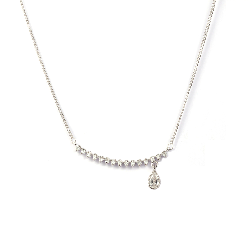 Rhodium Plated Cz Pendant Necklace
