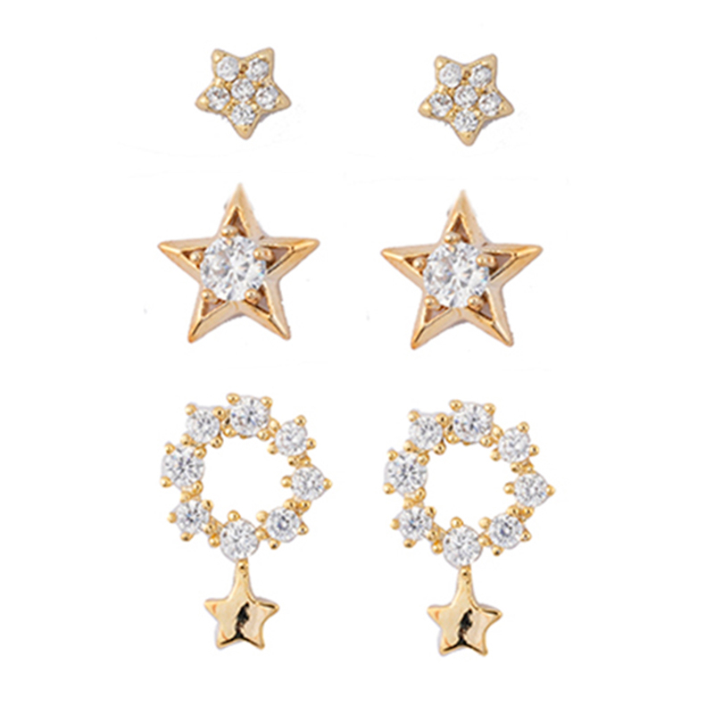 In-stock 3-pair Suits Cz Earrings$1.98~2.4