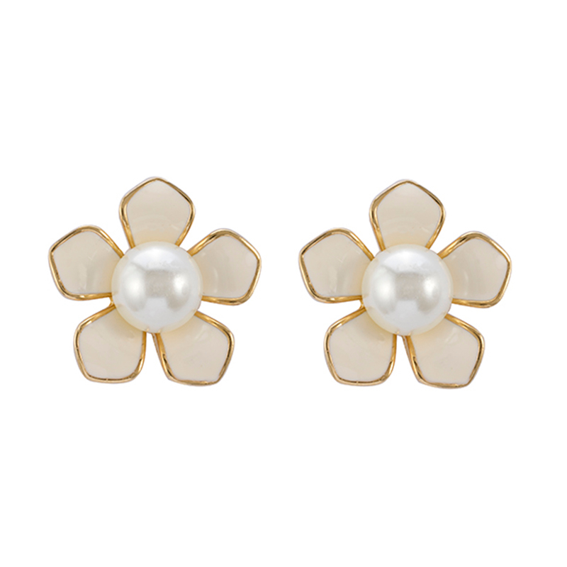 In-stock pearl and enamel flower earring